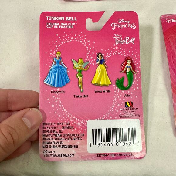 Set 4 Disney Princess Figural Bag Clips Cinderella Snow White Ariel Tinker Bell - Picture 6 of 7